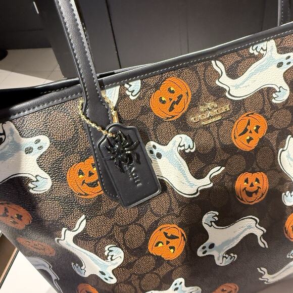 Last 1‼️Coach City Tote Bag Pumpkin Halloween Holidays CCE69 Gold/Walnut - Picture 2 of 6